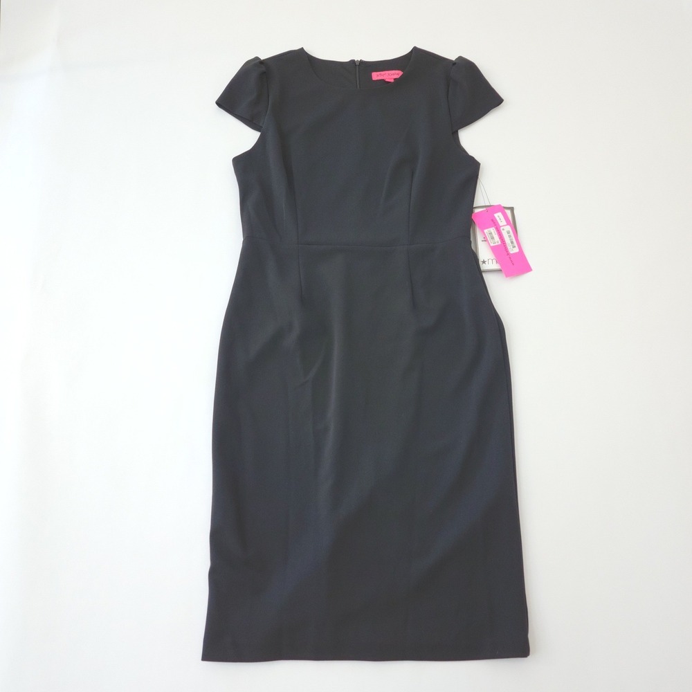 Betsey Johnson Black Sheath Dress Short Sleeve Puff Shoulder FJ05K10 Size 10 NEW